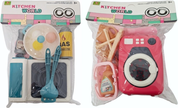 Kids' household playset with kitchen or washing machine