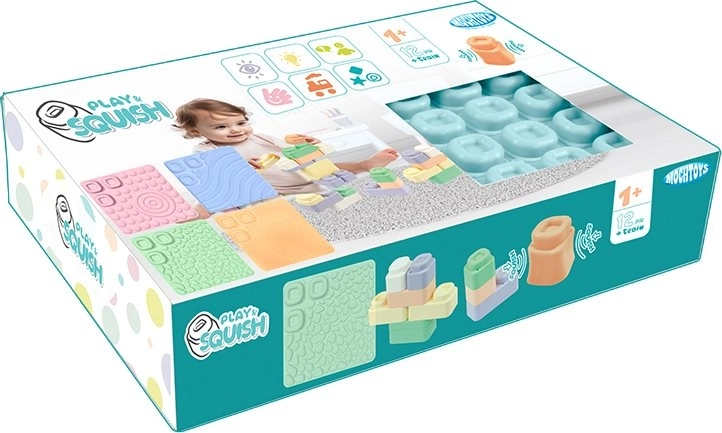 Sensorie paklājiņi un 24 mīkstie klucīši MOCHTOYS Play & Squish