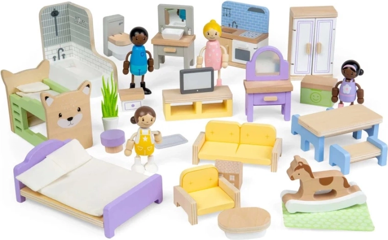 Bigjigs Toys koka mēbeļu komplekts leļļu namiņam