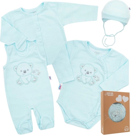 Zīdaiņu komplekts uz dzemdību namu New Baby Sweet Bear zilā krāsā, izm. 62 (3–6 mēneši)