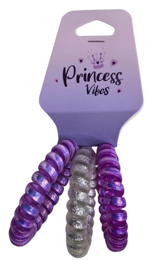 Pink set of spiral hair ties purple and silver (3 pcs)