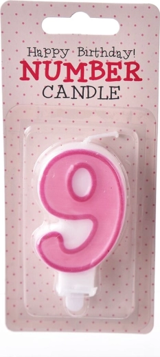Tortes svece cipars 9 rozā 7 cm