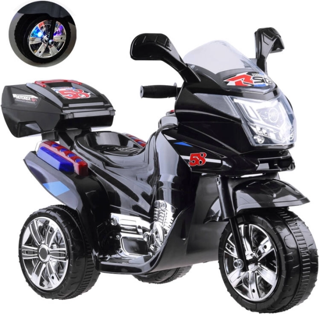 Bērnu elektriskais motocikls ar LED gaismām – melna