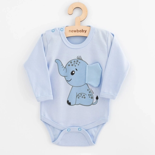 Zīdaiņu bodijs ar garām piedurknēm New Baby Happy Elephant, zils 74 (6–9 mēneši)