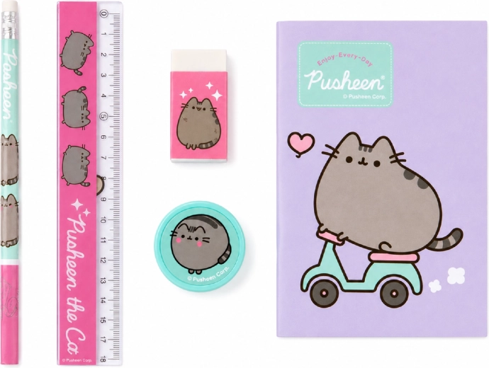 Piecu daļu skolas komplekts Pusheen violetā krāsā