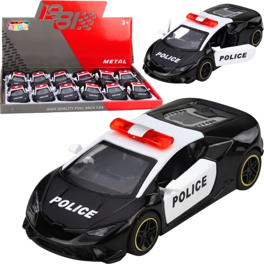 Metāla policijas sporta auto ar uzvelkamo pull-back piedziņu 1:43