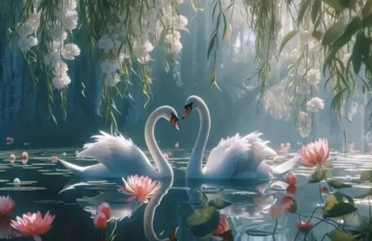 Diamond painting Swans 30 × 40 cm