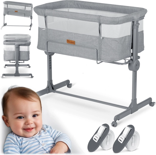 NUKIDO bedside crib with mattress, grey