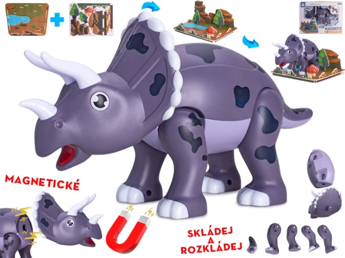 Magnētiskais dinozaurs Triceratops 28 cm – konstruktoru komplekts bērniem