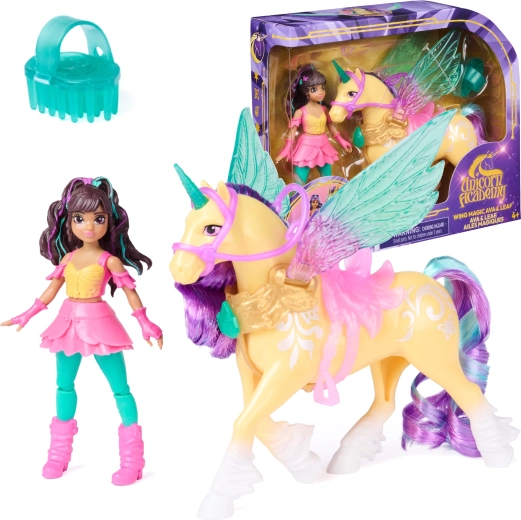 Unicorn Academy maģiskie spārni – lelle Ava un vienradzis Leaf ar aksesuāriem