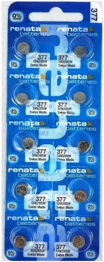 Pogu baterijas RENATA 377/376 1,55 V – iepakojumā 10 gab.