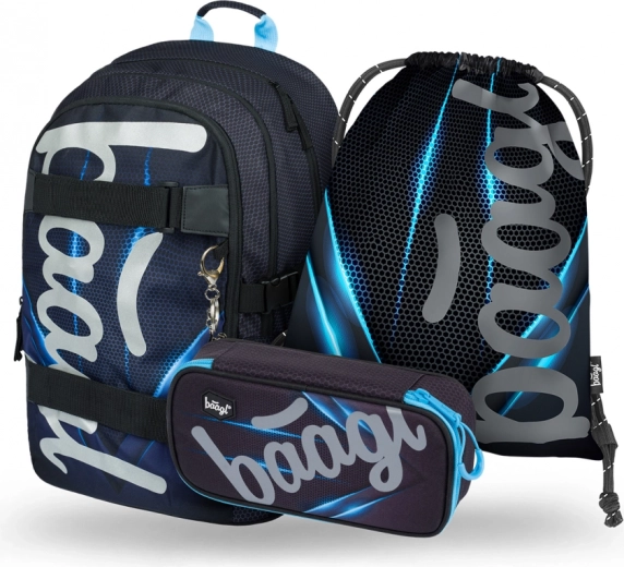 Baagl skolas komplekts Skate Bluelight – mugursoma, penālis un maisiņš