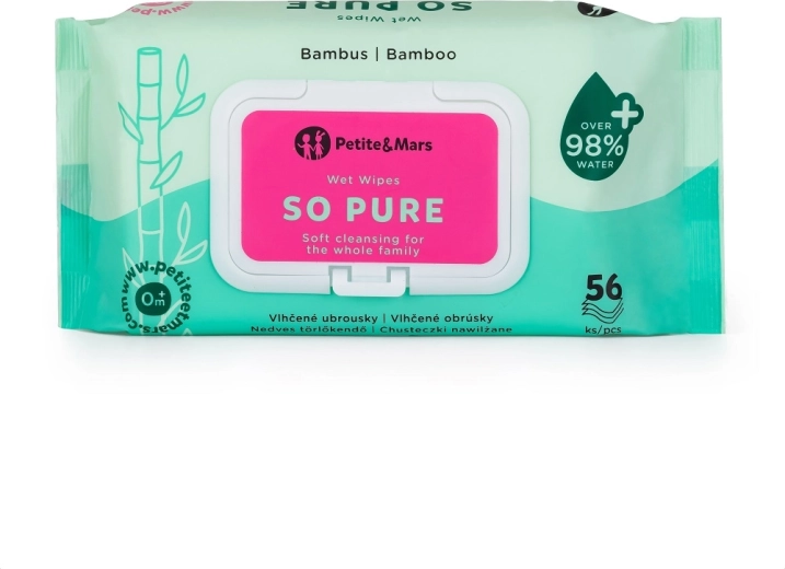 Mitrās bambusa salvetes SO PURE 56 gab. – bioloģiski noārdāmas