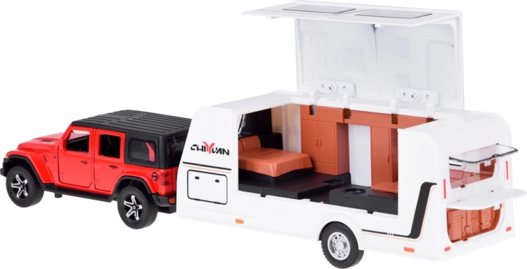 Karavāns ar atveramām daļām un aprīkotu interjeru
