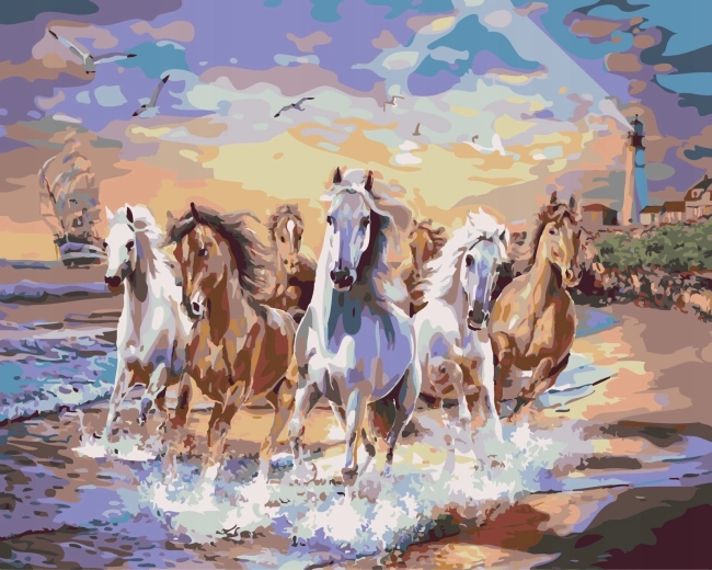 Norimpex Paint by Numbers – Horses Running Along the Coast 40 × 50 cm