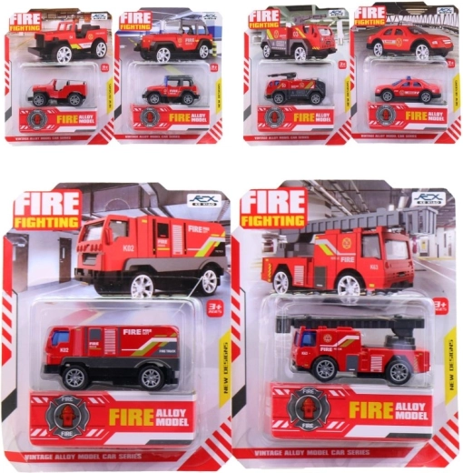 Metal fire truck on card 7.5 cm