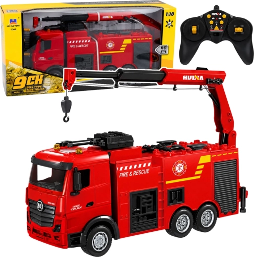 Huina RC ugunsdzēsēju auto ar celtni un ūdens lielgabalu 1:18