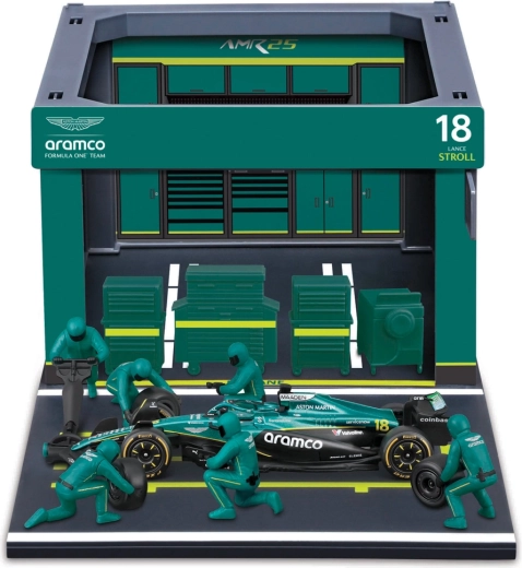 Bburago Formula Racing F1 Pit Pass komplekts Aston Martin AMR25 2025 Lance Stroll 1:43