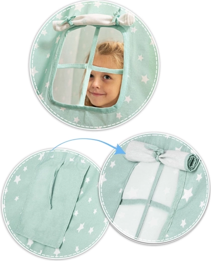 Window with roll-up blind for light and ventilation