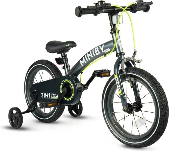 Qplay Miniby 3v1 bērnu velosipēds 14" pelēks