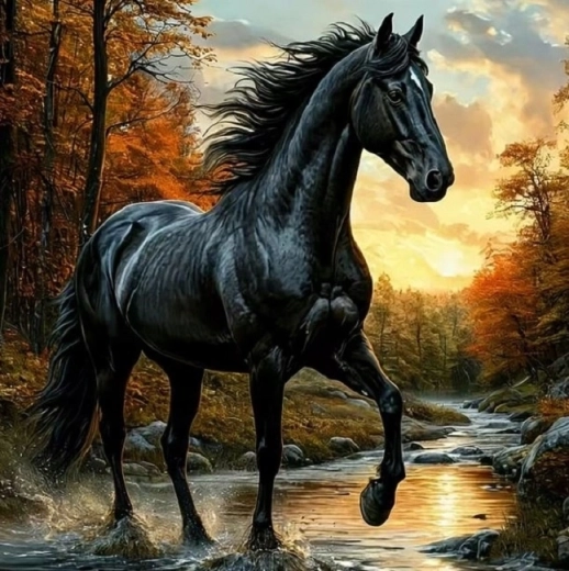 Norimpex Paint by Numbers Black Horse in a Stream 40 × 50 cm