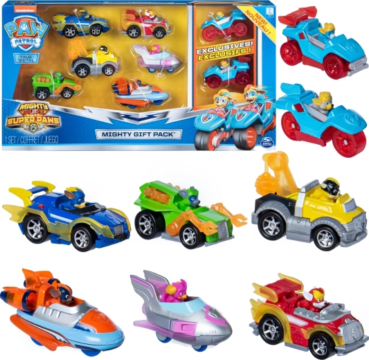 Paw Patrol Mighty Pups dāvanu komplekts – 8 metāla transportlīdzekļi True Metal