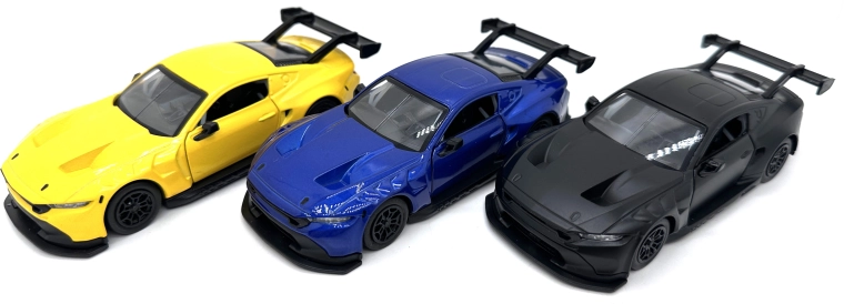 Metāla Ford Mustang GT3 (2024) automašīnas modelis ar gaismām un skaņām