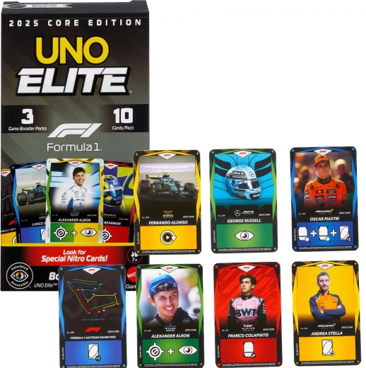 Kāršu spēle UNO Elite Formula 1 2025 – paplašinājuma Booster Pack