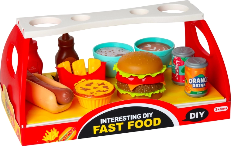 Bērnu fast food komplekts – hamburgers un hotdogs ar piederumiem