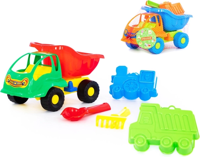 Children’s sand dump truck with accessories