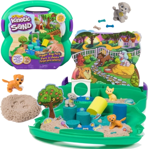Kinetic Sand Diggin’ Dog Park pārnēsājams komplekts ar smiltīm un sunīšiem