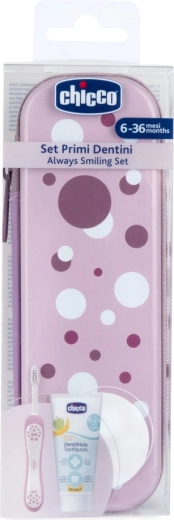 Chicco travel toothbrush and toothpaste set in a case Always smiling Lilac, 6 m+