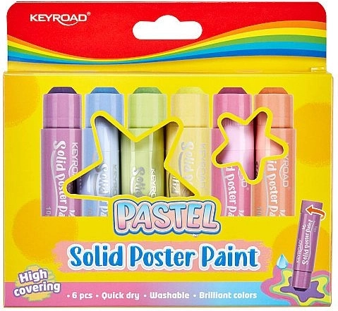 Cietas temperas krāsas stienītī KEYROAD Pastel – komplekts 6 gab.