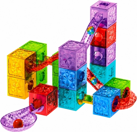 A marble run full of tunnels, ramps, and experiments