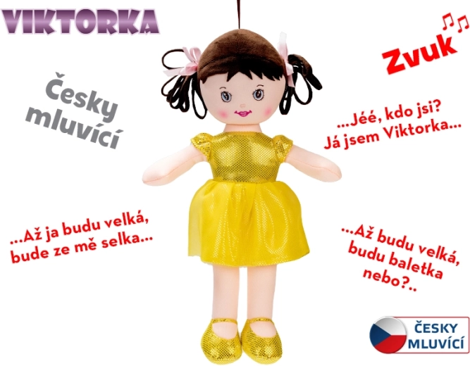 Runājoša un dziedoša auduma lelle Viktorka 32 cm