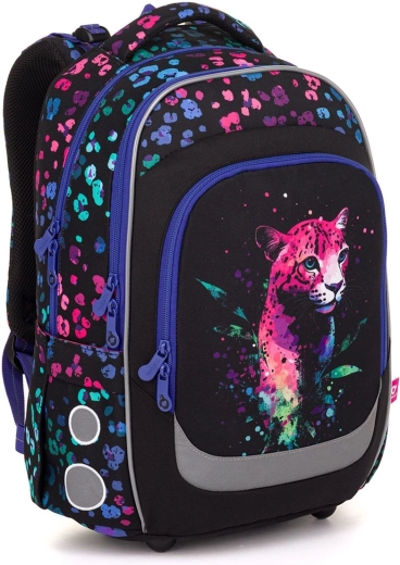 Topgal skolas mugursoma LORI ar neona leopardu