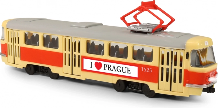 Bērnu tramvajs Prāga ar paziņojumiem čehu valodā