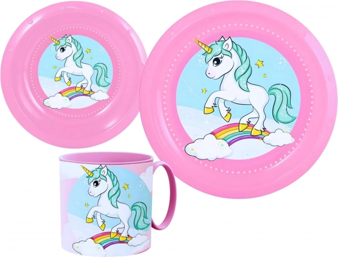 Bērnu plastmasas ēdamtrauku komplekts Unicorn (3 daļas)