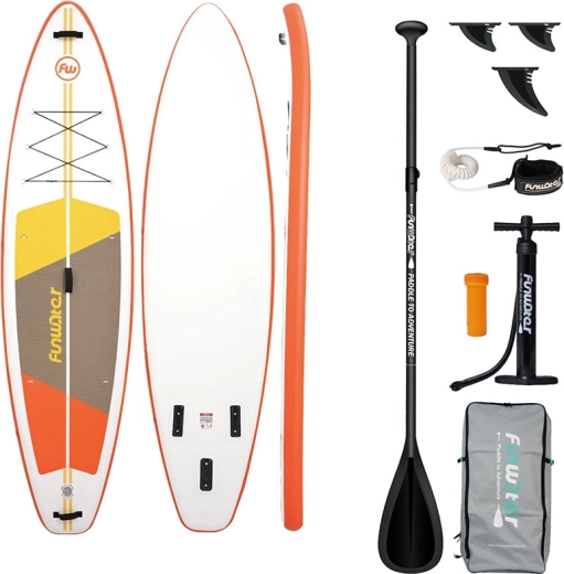 FunWater piepūšamais all-round paddleboard 335 × 84 × 15 cm, oranži–balts