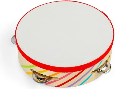 Koka tamburīns BIGJIGS TOYS ar varavīksnes svītrām