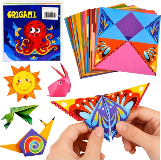 Children’s origami set with colored papers and instructions (100 sheets)