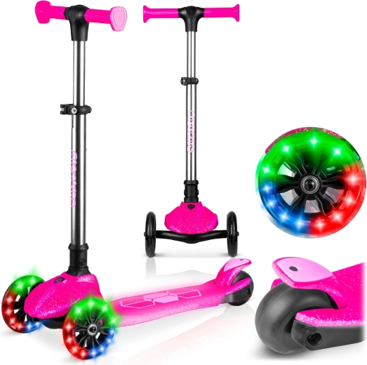 Ricokids Jelly three-wheel balance scooter for kids with LED lights – pink