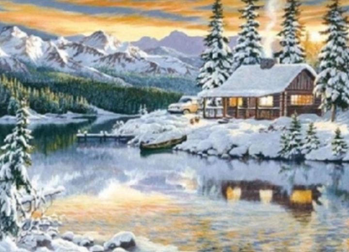 Dimanta gleznošana Kalnu būda 30 × 40 cm