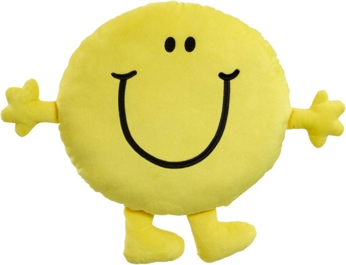 Pūkains spilvens MR. HAPPY – liels dzeltens smaidīgs spilvens