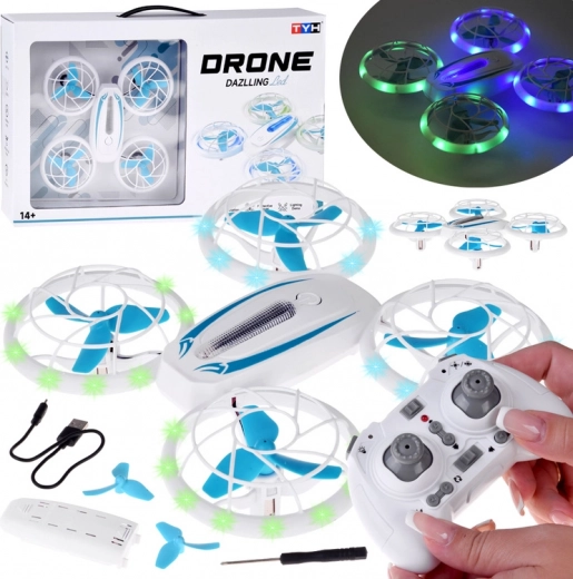 LED mini drons ar propelleru aizsardzību un akrobātiku ar tālvadības pulti