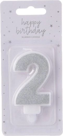 Sudraba tortes svecīte ar ciparu 2 (7 cm)