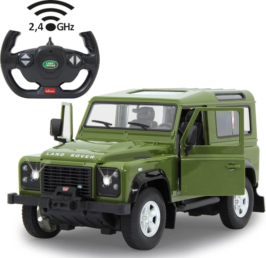 Jamara Land Rover Defender RC auto 1:14 zaļš 2,4 GHz ar LED un atveramām durvīm