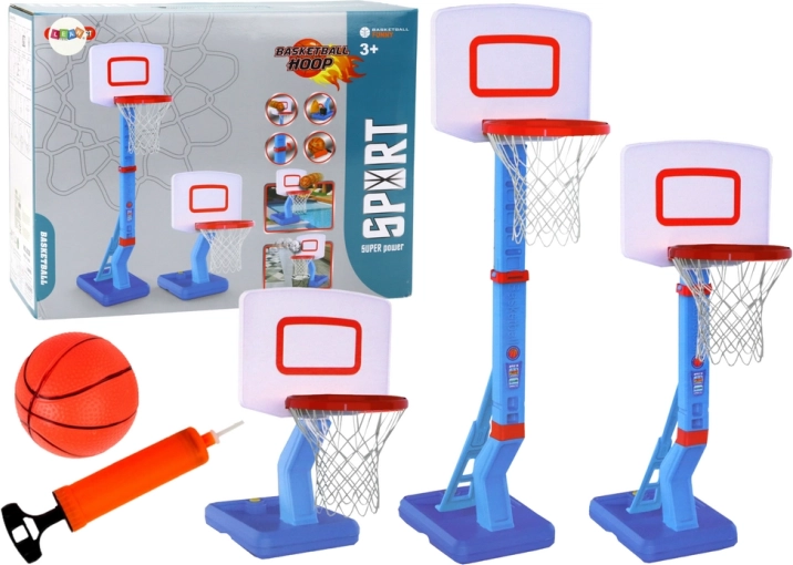 Regulējams bērnu basketbola grozs 70–138 cm ar bumbu un pumpīti – zils
