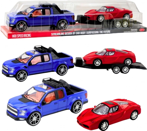 Apvidus auto komplekts ar piekabi un sporta auto
