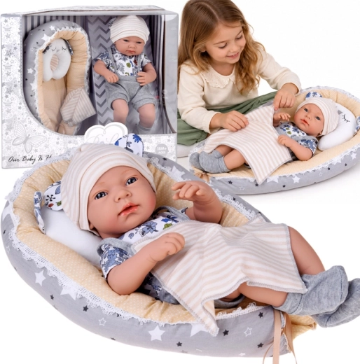 40 cm Baby Doll with Nest, Pillow and Blanket